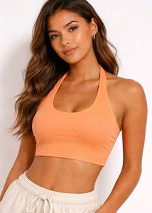 Halter Neck Tie Back Crop Top (Peach Orange)