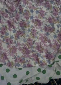 Floral Print Lehenga with Polka Dot Border