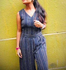 Striped V-Neck Sleeveless Jumpsuit