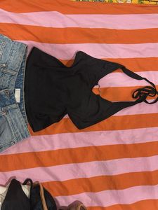 Black Halter Neck Top with Heart Detail