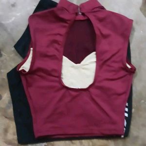 Maroon Mesh Neckline Crop Top
