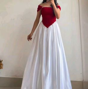 Elegant White & Red Ethnic Gown