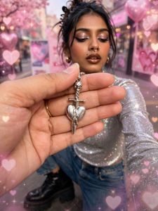 ⚔️ Y2K SWORD THROUGH HEART SILVER PENDANT NECKLACE