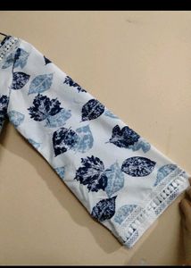 White Blue Leaf Print Kurta