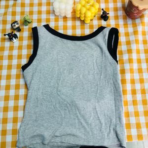 Grey Ribbed Tank Top with Black Trim