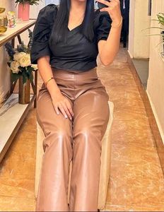 Fashionable Brown Faux Leather Pants
