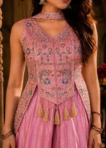 Pink Adjustable Choli with flowy plazzo