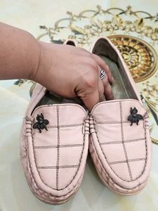 38 Number Pink Loafers with Butterfly Accent