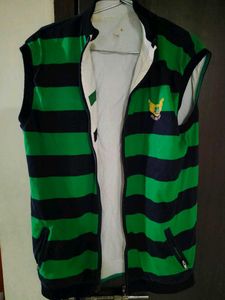 Striped Sleeveless Zip-Up Vest