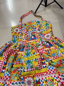 Vibrant Print Strapless Summer Dress