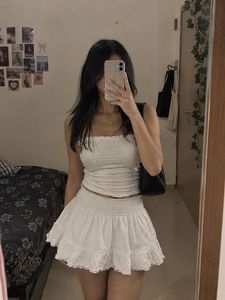 White Smocked Mini Skirt