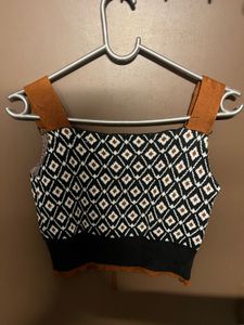 Patterned Lace-Up Crop Top