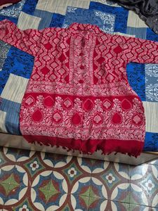 Red & White Embroidered Kurta