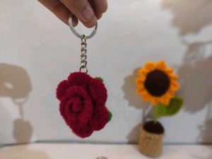 Handmade Crochet Rose Keychains (Set of 3)