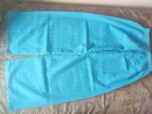 Blue Embroidered Cotton 1 Pants