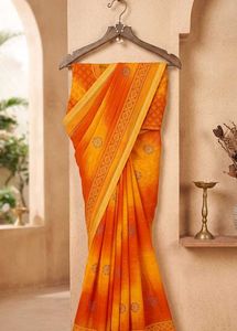 Vibrant Orange &amp; Yellow Ombre Saree