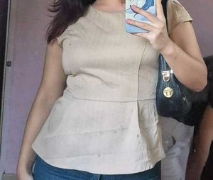 Beige Pinstripe Peplum Top for Women