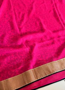 Vibrant Pink &amp; Black Brocade Saree