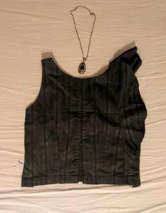Stylish Black Striped Blouse with Pendant