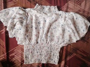 Chic Floral Print Smocked Top