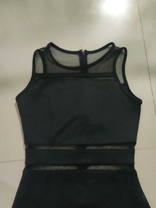 Sleek Black Mesh Sheer Panel Dress