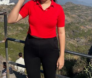 Red Collared Crop Top