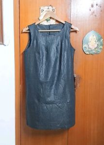 Korean Metallic Grid Print Sleeveless Dress