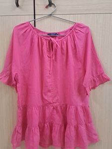 🩷Kawai Pink Tie-Neck Tunic Top