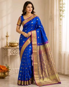 Royal Blue Silk Saree with Gold Weave