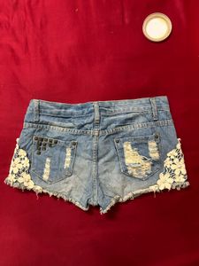 Cute Denim Shorts with Lace Detail