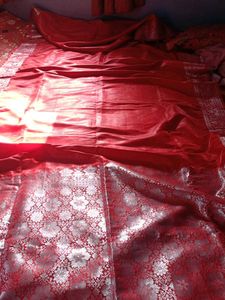 Vibrant Red Silk Saree with ready Blouse