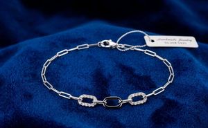 Silver Link Bracelet with CZ Accents