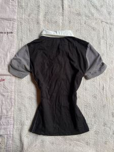 Classic Black Polo Shirt with Striped Sleeves