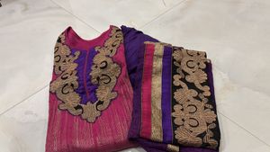 Elegant Pink Kurta Set with Purple Dupatta