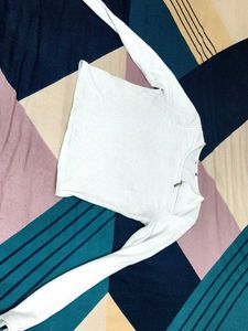 White Textured Zipper Top