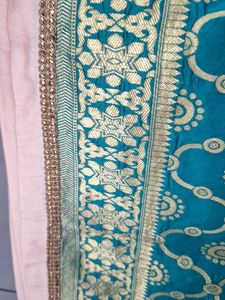 Elegant Teal &amp; Gold Printed Dupatta