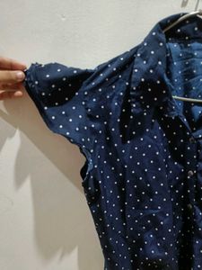 Navy Blue Polka Dot Flutter Sleeve Top
