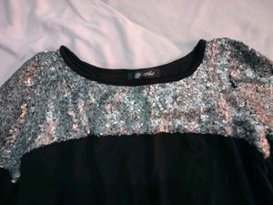 Sequin Shoulder Long Sleeve Top