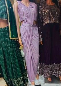 Lavender Colour Ready To Wear Saree
