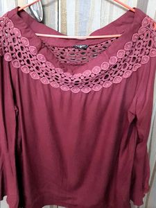 Maroon Bell Sleeve Lace Top