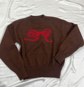 Brown Sweater with Bow Detail
