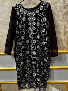 Embroidered burgundy suit set