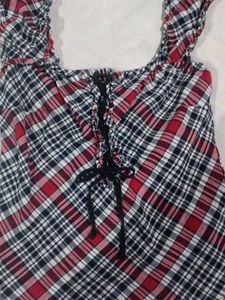 Plaid Lace-Up Top