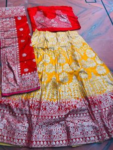 Vibrant Yellow &amp; Red Lehenga Choli Set