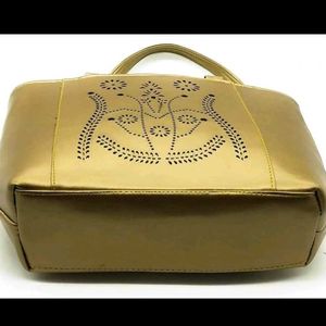 Stylish Gold Tote Bag with Cutwork Design