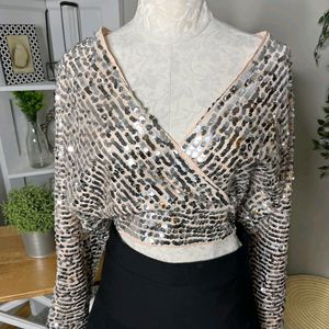 Sparkly Sequin Wrap Crop Top