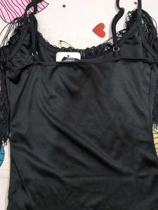 Black Fringed Bodysuit