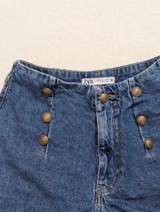 Zara Button Detail Denim Shorts Vintage Fit