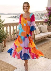 Colorful Abstract Print Midi Dress