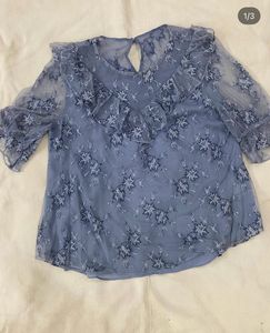 Sheer Floral Print Ruffled Top